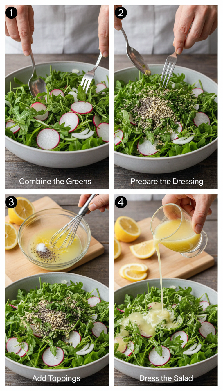 Step-by-step preparation of radish and fennel salad showing slicing technique and assembly