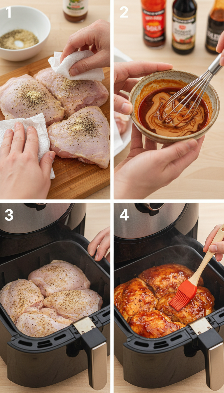 Step-by-step process of preparing Sticky Sweet Chili Chicken Thighs in Air Fryer