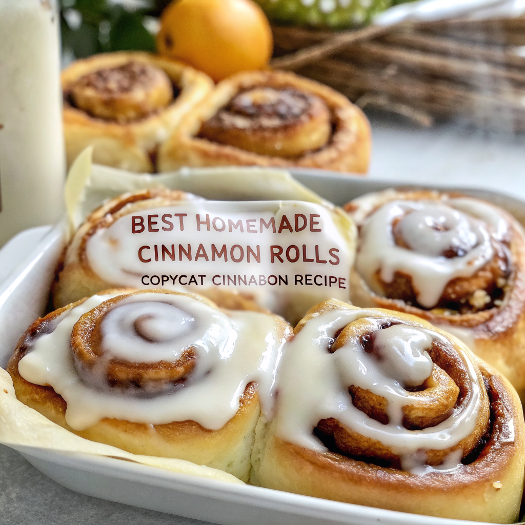 Perfect golden brown homemade cinnamon rolls with cream cheese icing dripping down the sides
