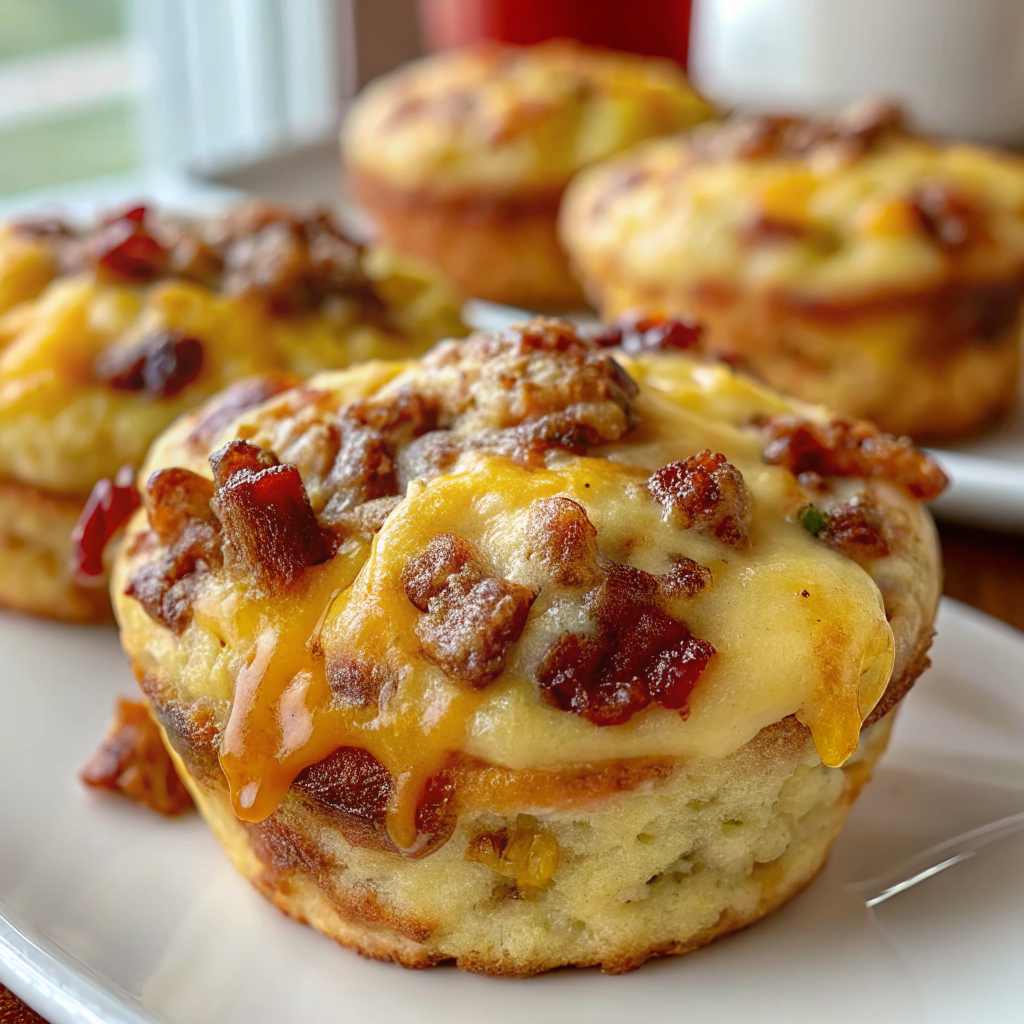 Golden brown McGriddle Muffins Breakfast arranged on a rustic wooden board with maple syrup drizzle and fresh berries as garnish